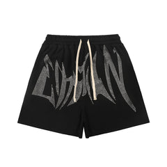 MIXED EMOTION Rhinestone Gothic Sweat Shorts