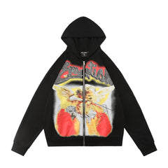 MIXED EMOTION Vintage Angel Zip‑Up Hoodie