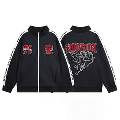 MIXED EMOTION Embroidered Zip‑Up Track Jacket