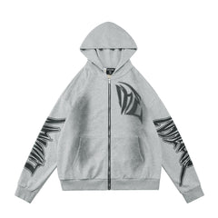 MIXED EMOTION Gothic Letter Zip‑Up Hoodie