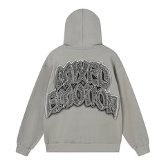 MIXED EMOTION Retro Print Zip Hoodie