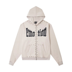 MIXED EMOTION Studded Gothic Zip‑Up Hoodie