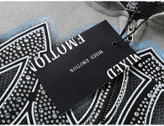 MIXED EMOTION Retro Print Zip Hoodie