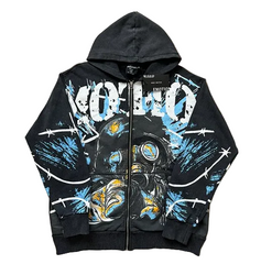 MIXED EMOTION Gas‑Mask Graphic Zip‑Up Hoodie
