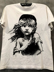 Les Miserables, a musical in Les Miserables, is a trendy high street retro T-shirt with shoulder length short sleeves for both men and women