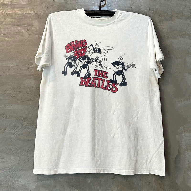 The Beatles披头士乐队流行摇滚短袖T恤bf慵懒风美式重磅情侣tee