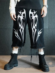 AONE4SURExBSSHTWASIL co created original embroidered LOGO street black distressed denim cropped pants