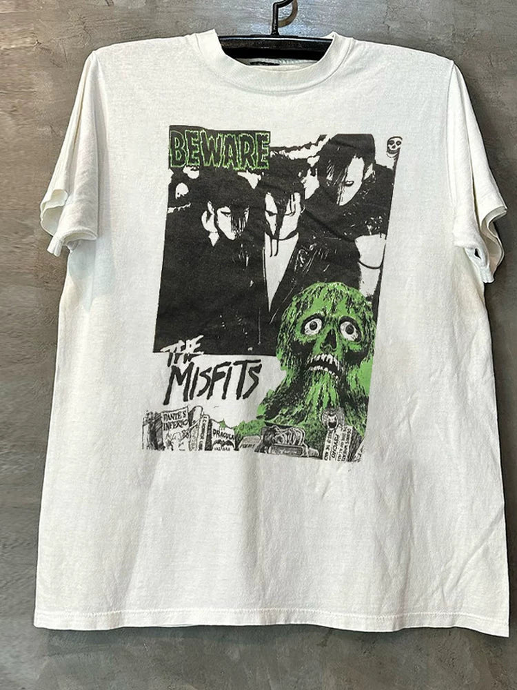 The Misfits band punk rock vintage retro peripheral heavyweight cotton short sleeved men's and women's T-shirt trend