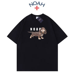 NOAH Summer American Trendy Brand Sausage Dog Printed Short sleeved T-shirt for Men and Women, Cotton Loose Round Neck Couple Half Sleeve (2)