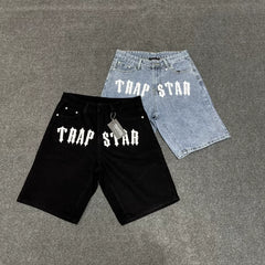 Trapstar美式街头嘻哈经典字母印花牛仔裤高街休闲夏季男女五分裤