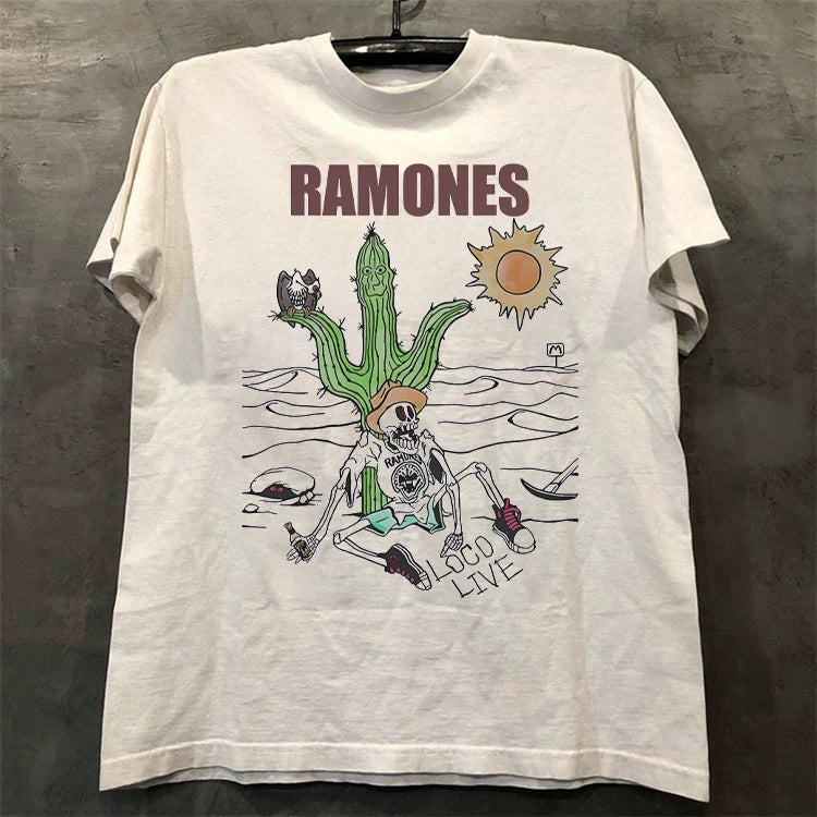 Ramones Retro American Street VTG Shoulder Loose Cotton Round Neck Rock Short Sleeve T-shirt