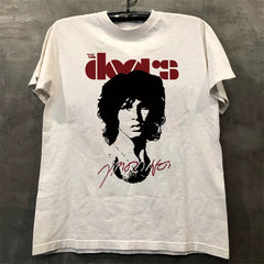 The Doors Band Blue Rock Short Sleeve T-shirt Hiphop American Street Portrait Trendy Brand Half Sleeve Male