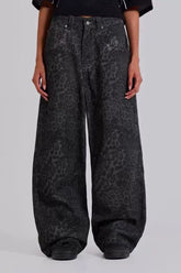 Jaded London 25 new faded leopard print full print loose wide leg low waist jeans