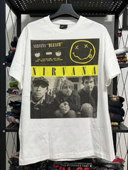 Nirvana涅槃乐队颓废风街头短袖T恤美式复古post-punk撞色拼接tee