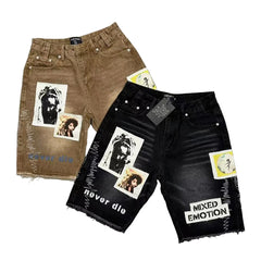 MIXED EMOTION Patchwork Denim Jorts