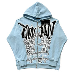 MIXED EMOTION Studded Gothic Zip‑Up Hoodie