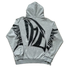 MIXED EMOTION Sleeve Gothic Print Zip‑Up Hoodie