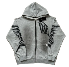 MIXED EMOTION Sleeve Gothic Print Zip‑Up Hoodie