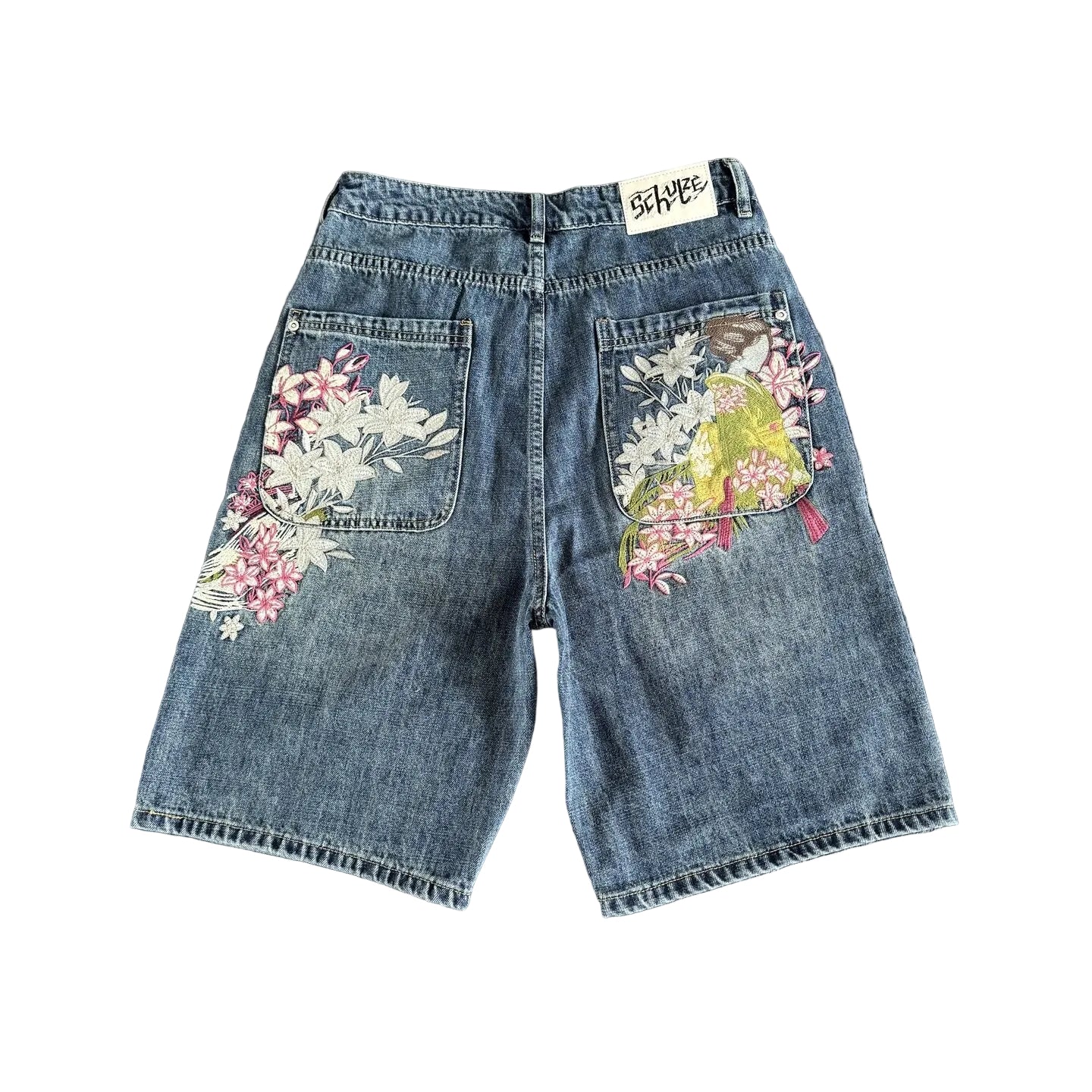 Derschutze Figure Floral Embroidered Jorts