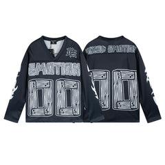 MIXED EMOTION 00 Graphic Mesh Long Sleeve Top