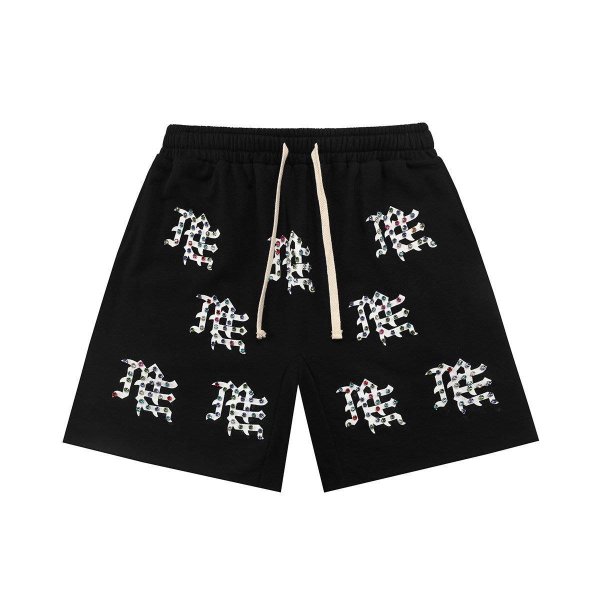MIXED EMOTION Gothic Letter Rhinestone Shorts