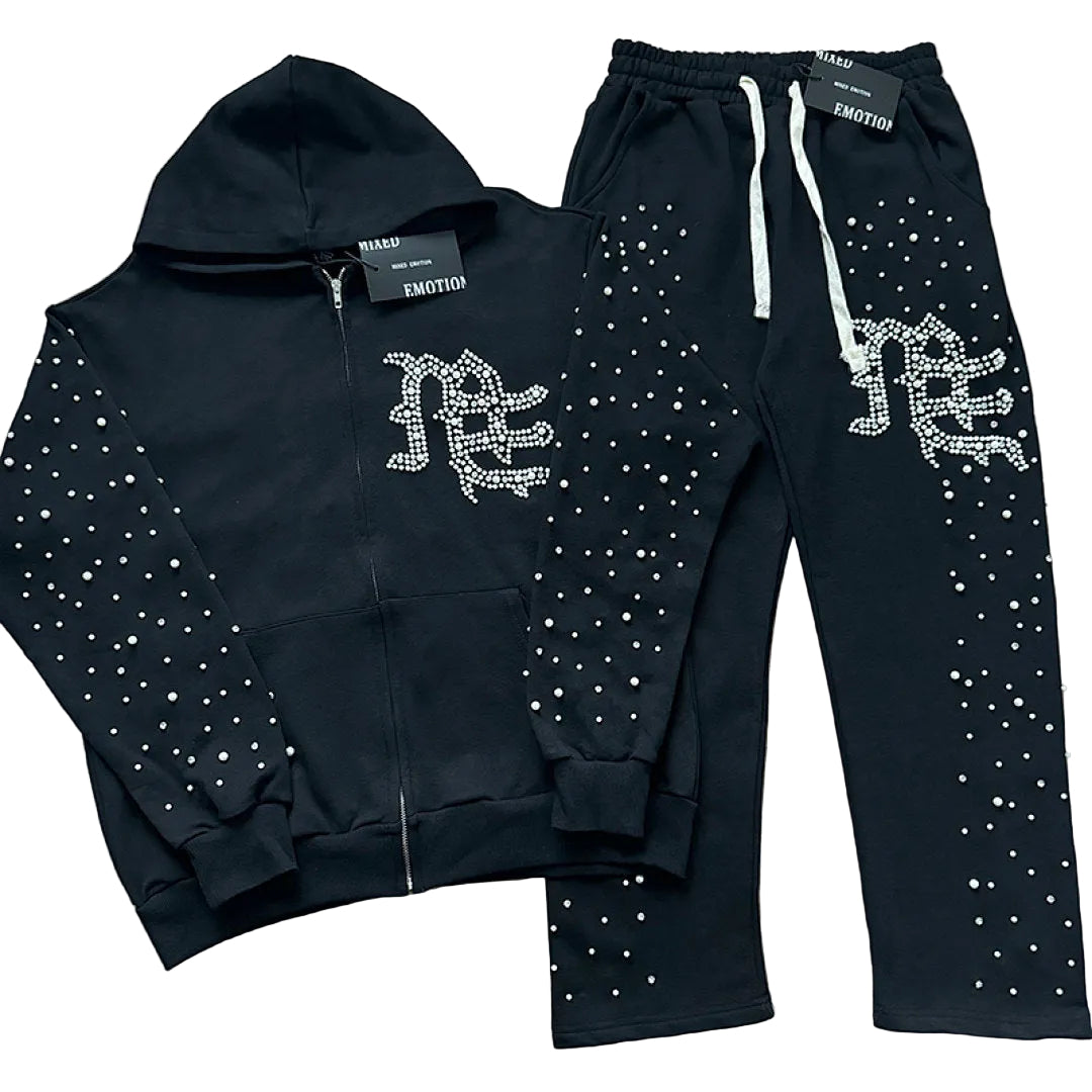 MIXED EMOTION Rhinestone Tracksuit Set