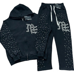 MIXED EMOTION Rhinestone Tracksuit Set