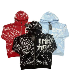 MIXED EMOTION Graffiti Print Zip‑Up Hoodie