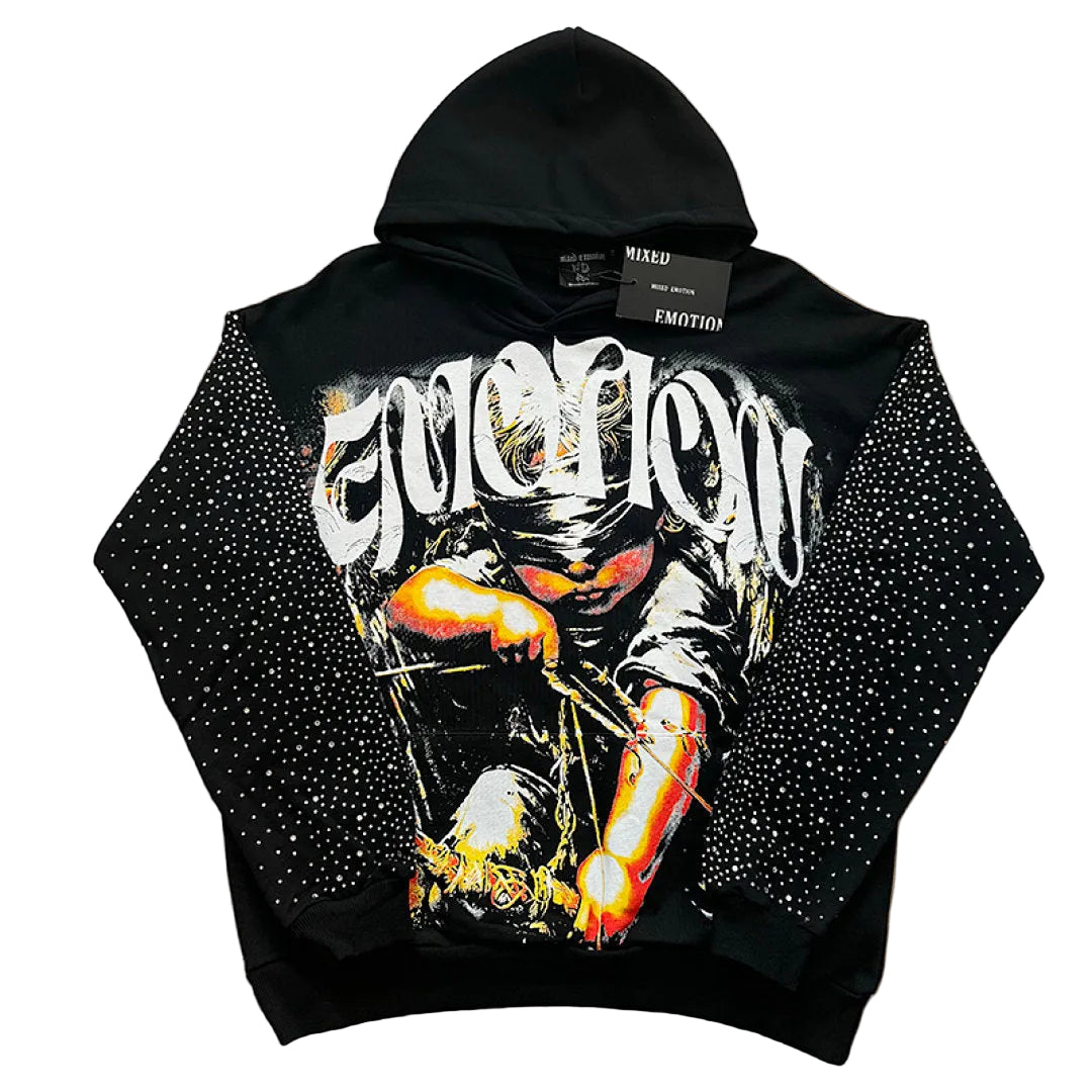 MIXED EMOTION Rhinestone‑Sleeve Angel Hoodie