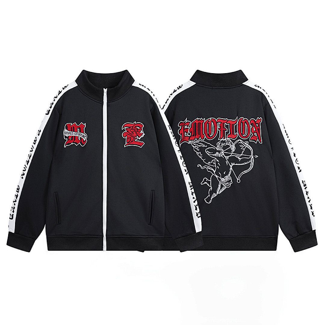 MIXED EMOTION Embroidered Zip‑Up Track Jacket