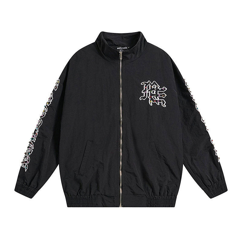 MIXED EMOTION Rhinestone Letter Track Jacket