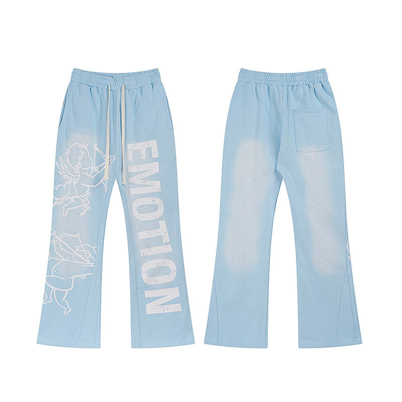 MIXED EMOTION Letter‑Print Flare Pants