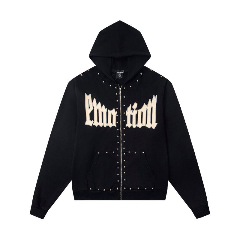 MIXED EMOTION Studded Gothic Zip‑Up Hoodie