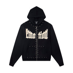 MIXED EMOTION Studded Gothic Zip‑Up Hoodie