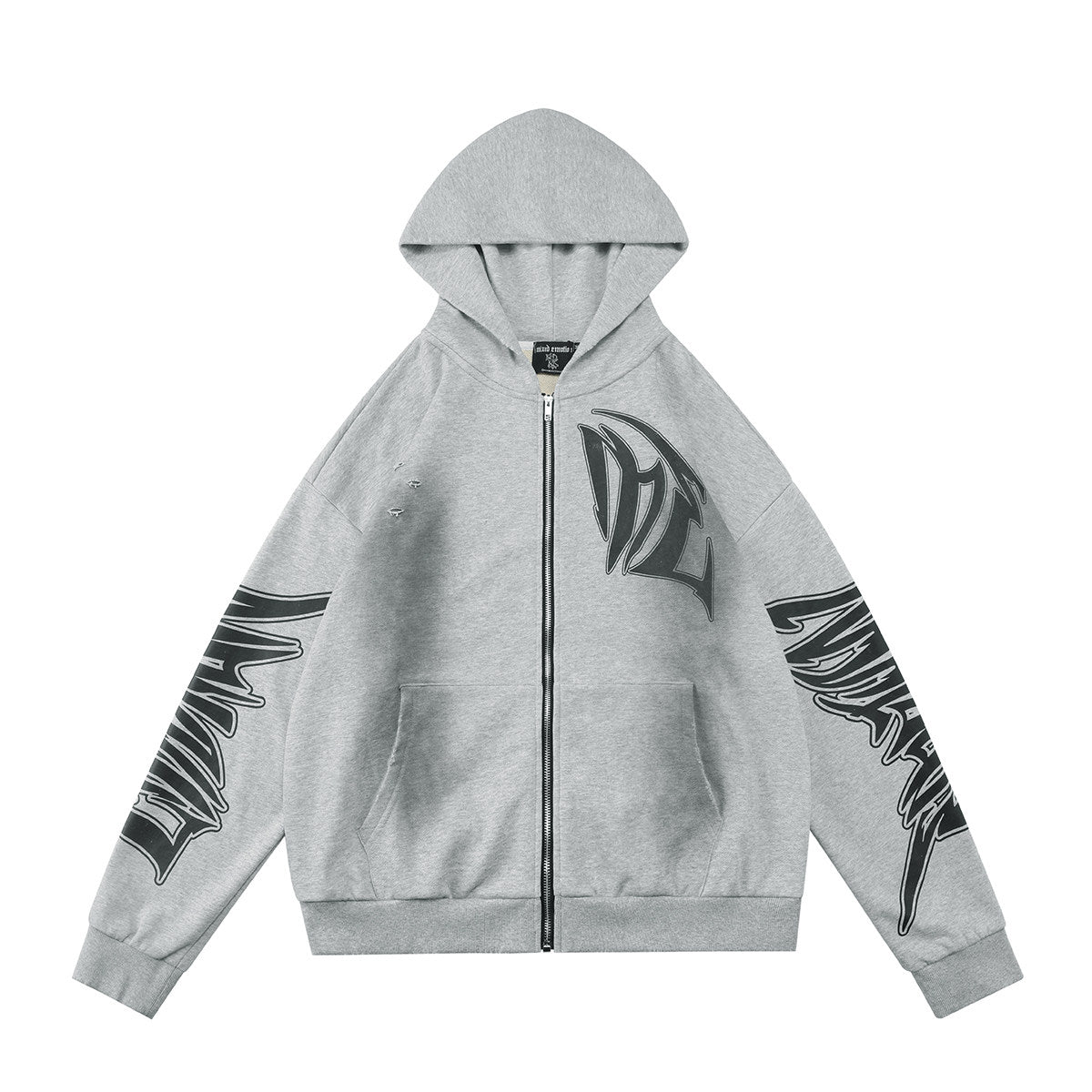 MIXED EMOTION Gothic Letter Zip‑Up Hoodie