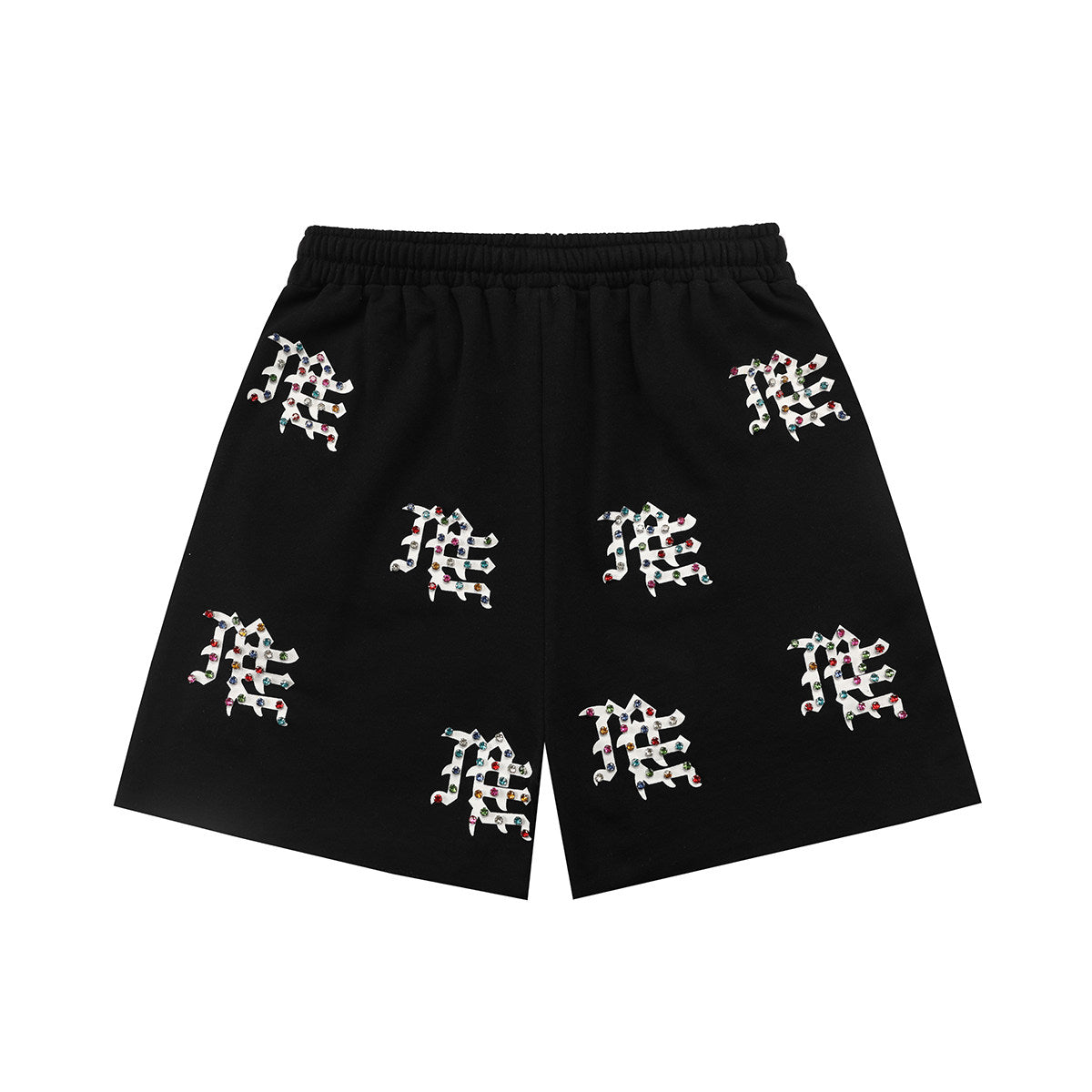 MIXED EMOTION Gothic Letter Rhinestone Shorts