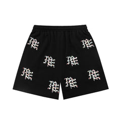 MIXED EMOTION Gothic Letter Rhinestone Shorts