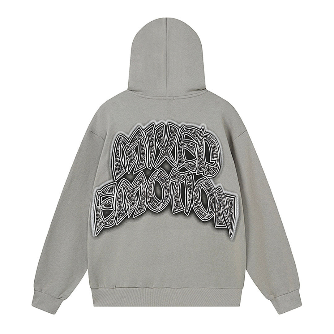 MIXED EMOTION Retro Print Zip Hoodie