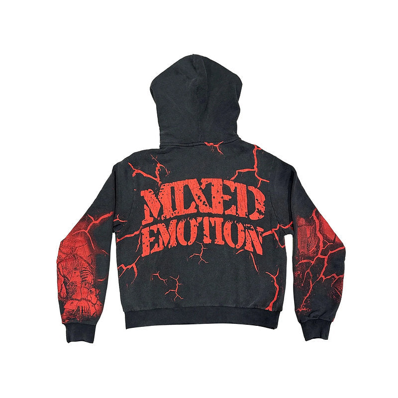 MIXED EMOTION Skeleton Distressed Zip‑Up Hoodie