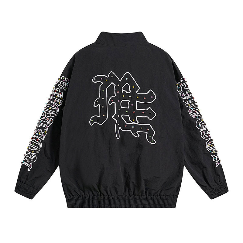 MIXED EMOTION Rhinestone Letter Track Jacket