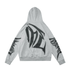 MIXED EMOTION Gothic Letter Zip‑Up Hoodie