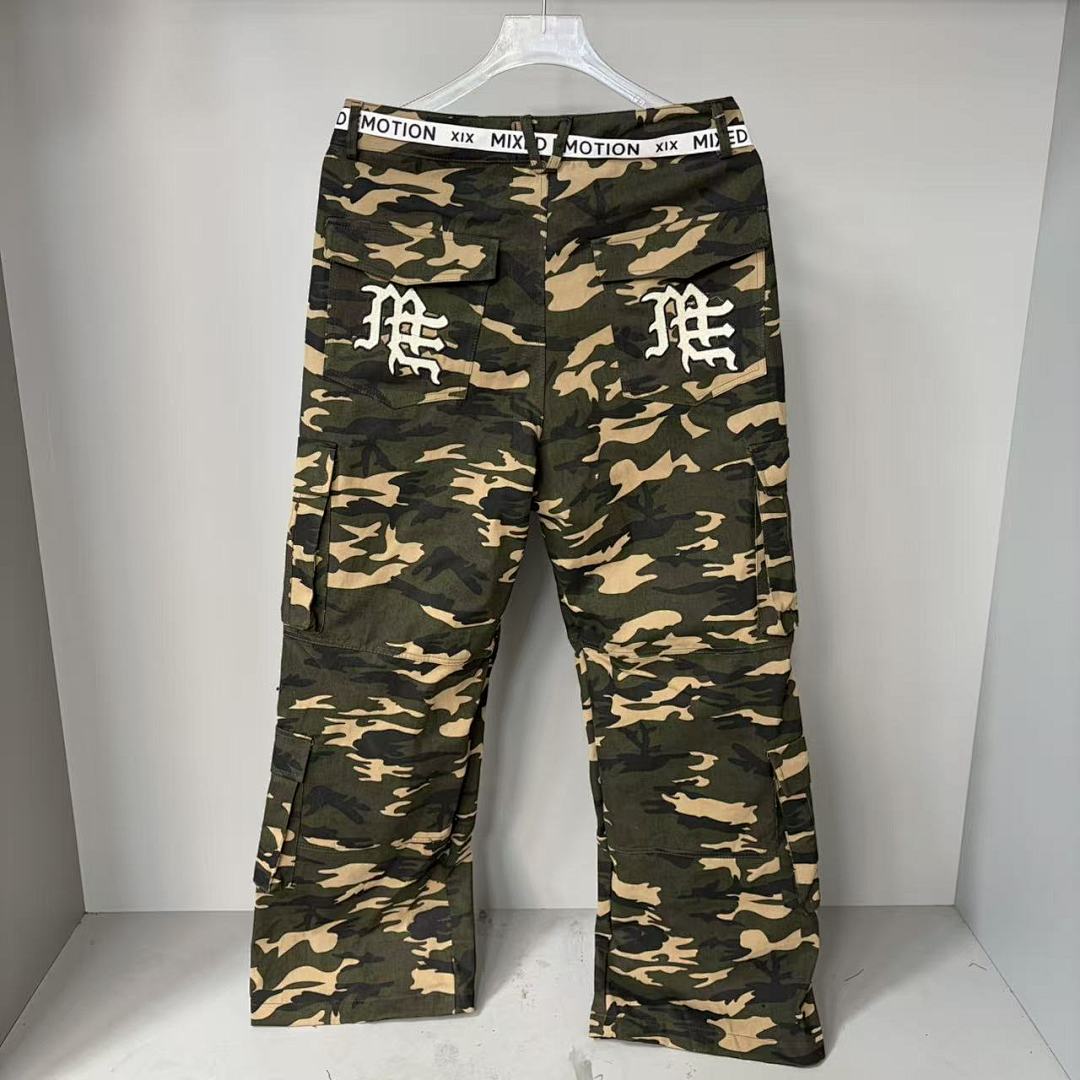 MIXED EMOTION Camo Gothic Logo Cargo Pants