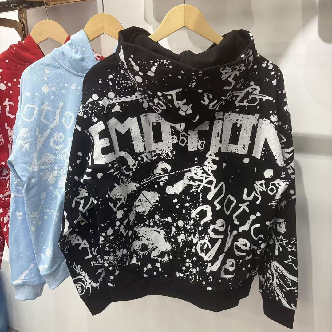 MIXED EMOTION Graffiti Print Zip‑Up Hoodie