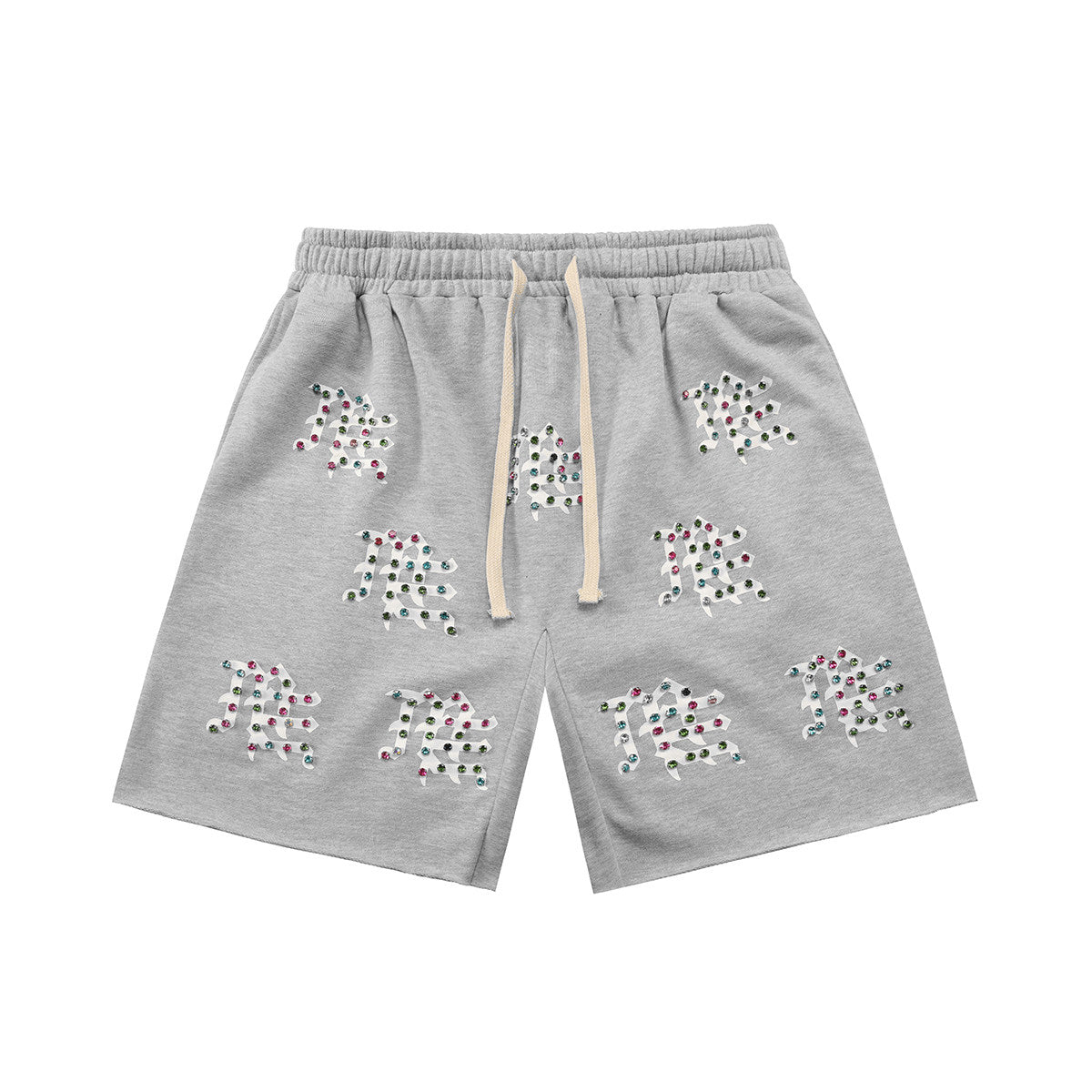 MIXED EMOTION Gothic Letter Rhinestone Shorts