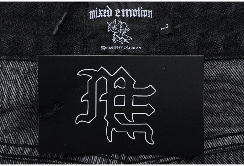 MIXED EMOTION Multi‑Patch Black Denim Jorts