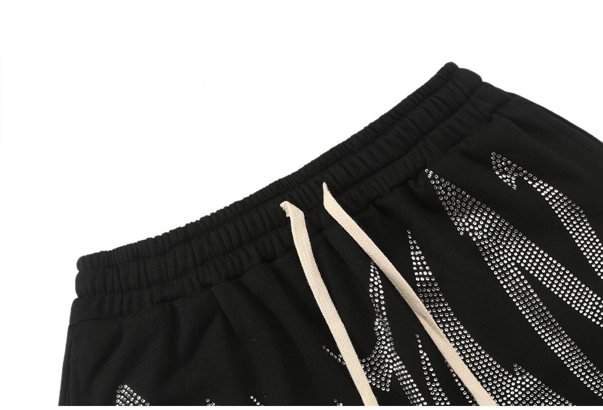MIXED EMOTION Rhinestone Gothic Sweat Shorts