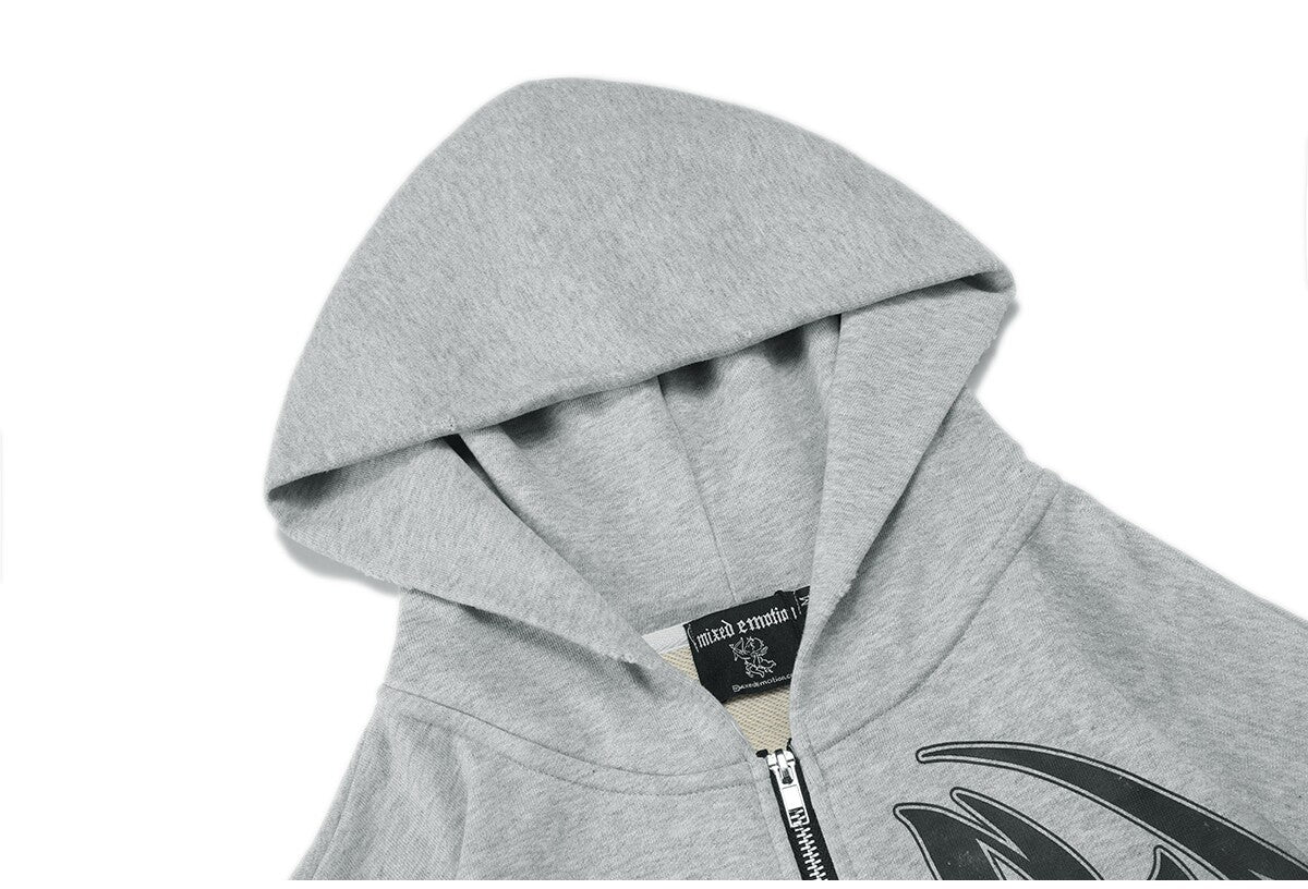 MIXED EMOTION Gothic Letter Zip‑Up Hoodie