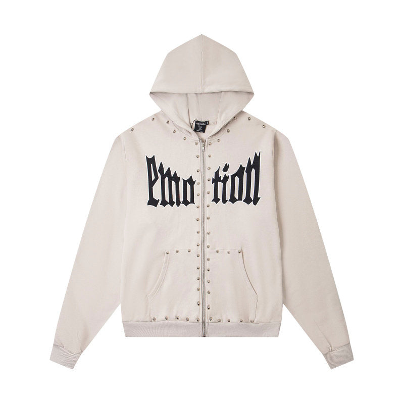 MIXED EMOTION Studded Gothic Zip‑Up Hoodie