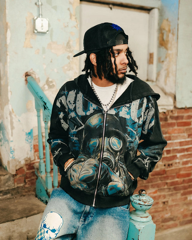 MIXED EMOTION Barbed‑Wire Full‑Zip Hoodie