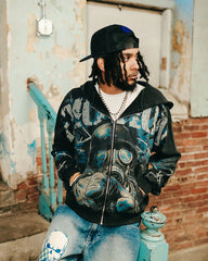 MIXED EMOTION Barbed‑Wire Full‑Zip Hoodie